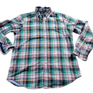Ralph Lauren Flannel Shirt Mens Medium Preppy Plaid Outdoor Cotton Flaw*